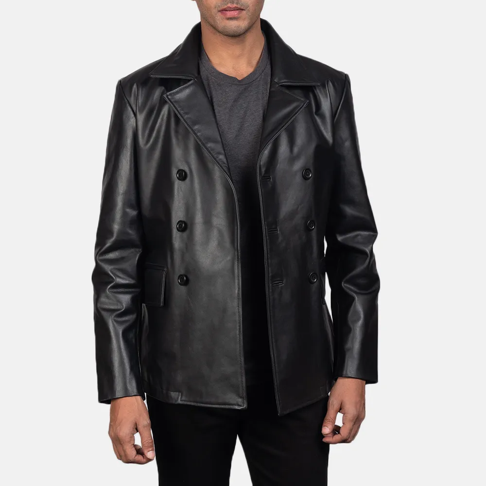 Mr. Bailey Black Leather Naval Peacoat