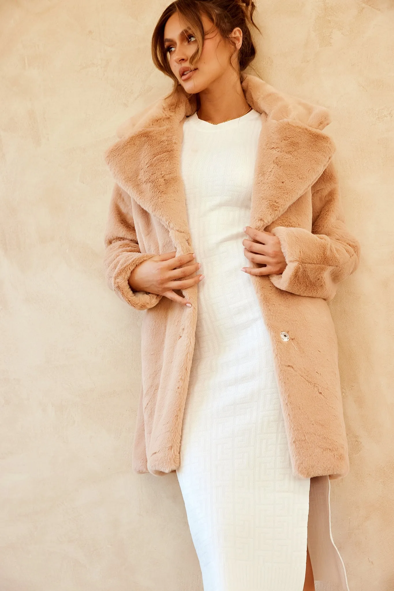 Next In Play Faux Fur Coat - Camel