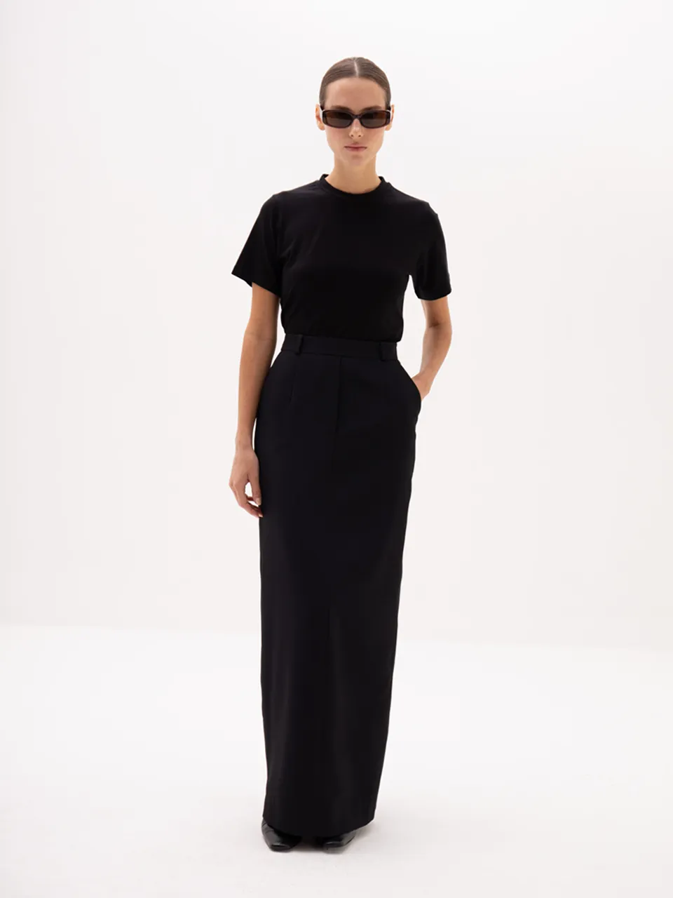 Noura Long Tailored Skirt - Black