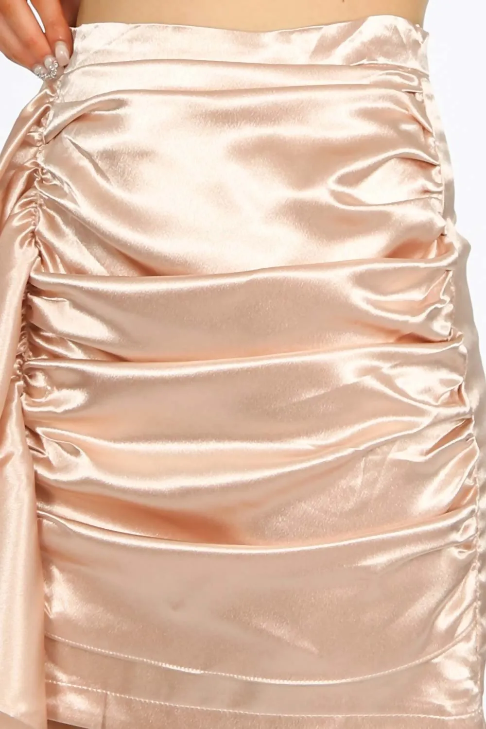 Nude Satin Frill Front Mini Skirt