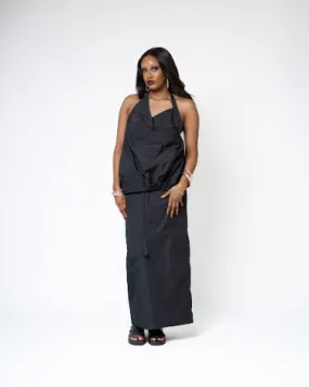 Nyosi Brand Cleo Halter and Skirt Set, Puff Backless Top with Matching Maxi Skirt