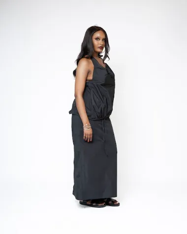 Nyosi Brand Cleo Halter and Skirt Set, Puff Backless Top with Matching Maxi Skirt