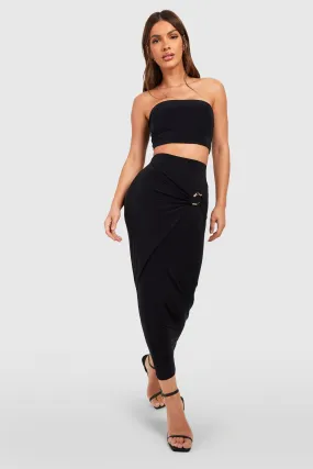 O Ring Wrap Over Slinky Midi Skirt