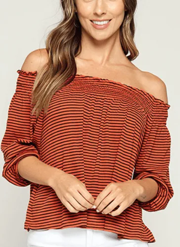 Off Shoulder Ribbed Top - Cinnamon/Black