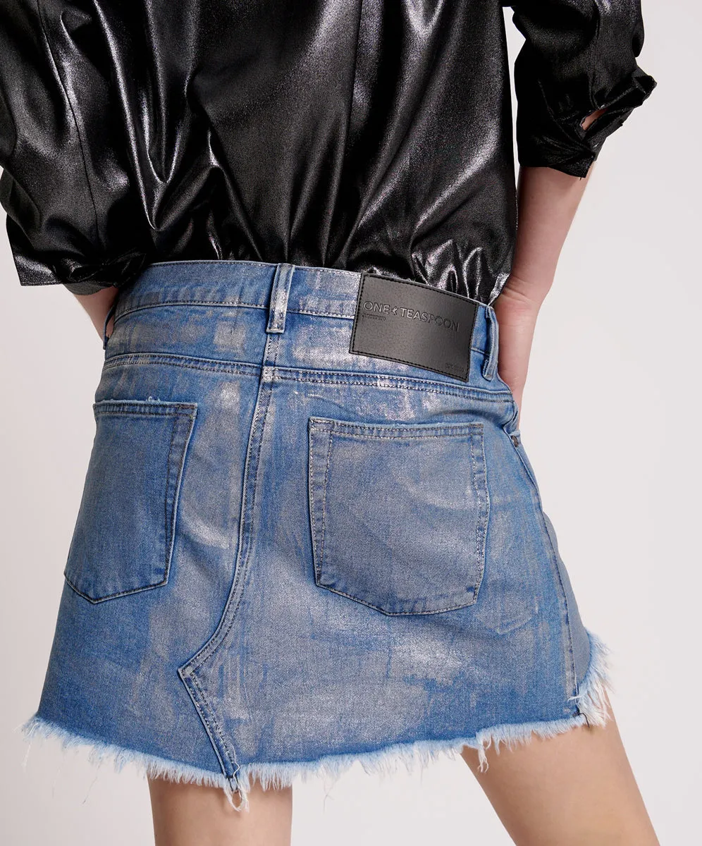 One Teaspoon - Blue Future Junkyard Relaxed Denim Mini Skirt - Metal Blue