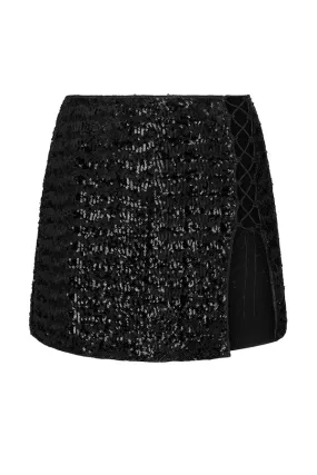 Paillettes Lace Mini Skirt Black