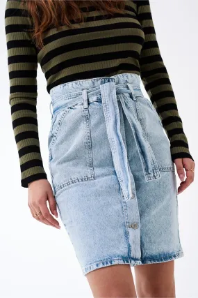 Paperbag button up denim skirt