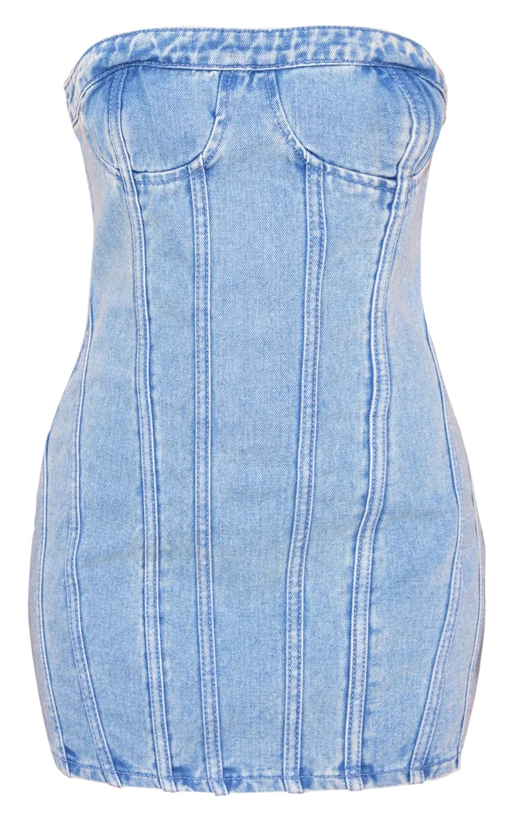 Petite Ice Blue Vintage Wash Seam Denim Mini Dress