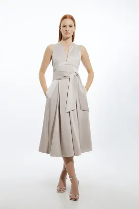 Petite Tailored Satin Bow Detail Full Skirted Midaxi Dress | Karen Millen