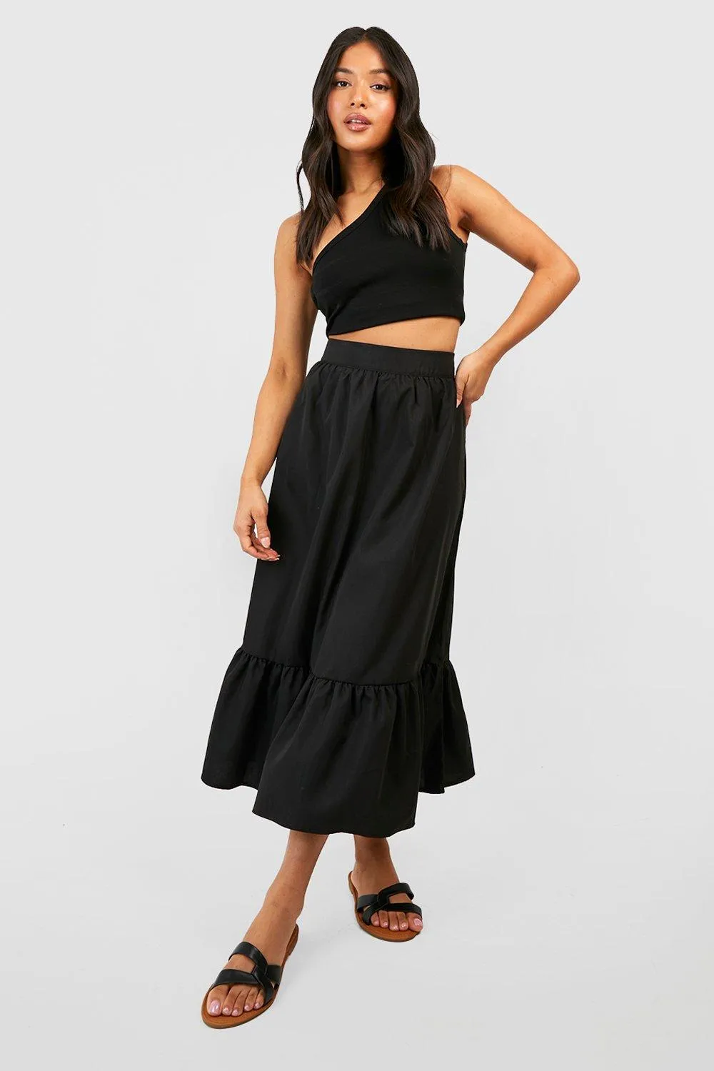 Petite Woven Tiered Boho Midi Skirt