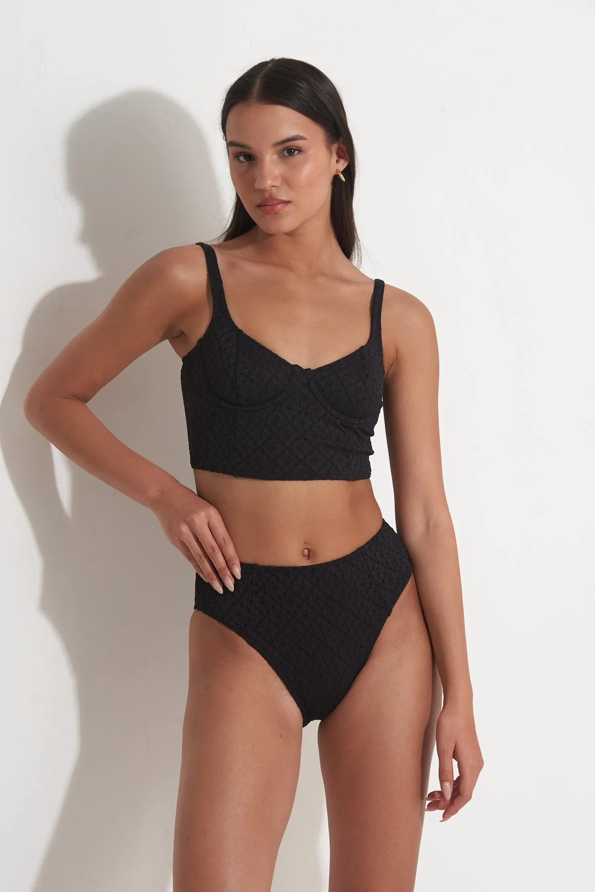 PILPEL HIGH WAIST BIKINI BOTTOM IN BLACK