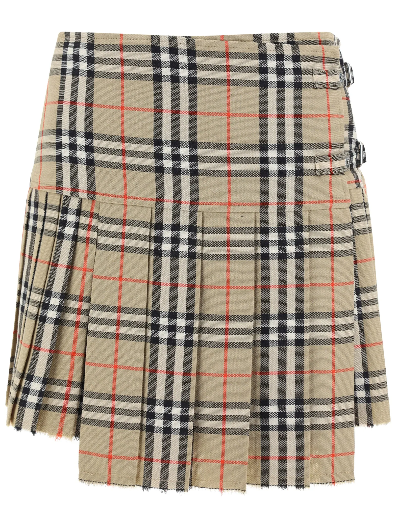 Pleated Check Wool Mini Kilt - Archive Beige