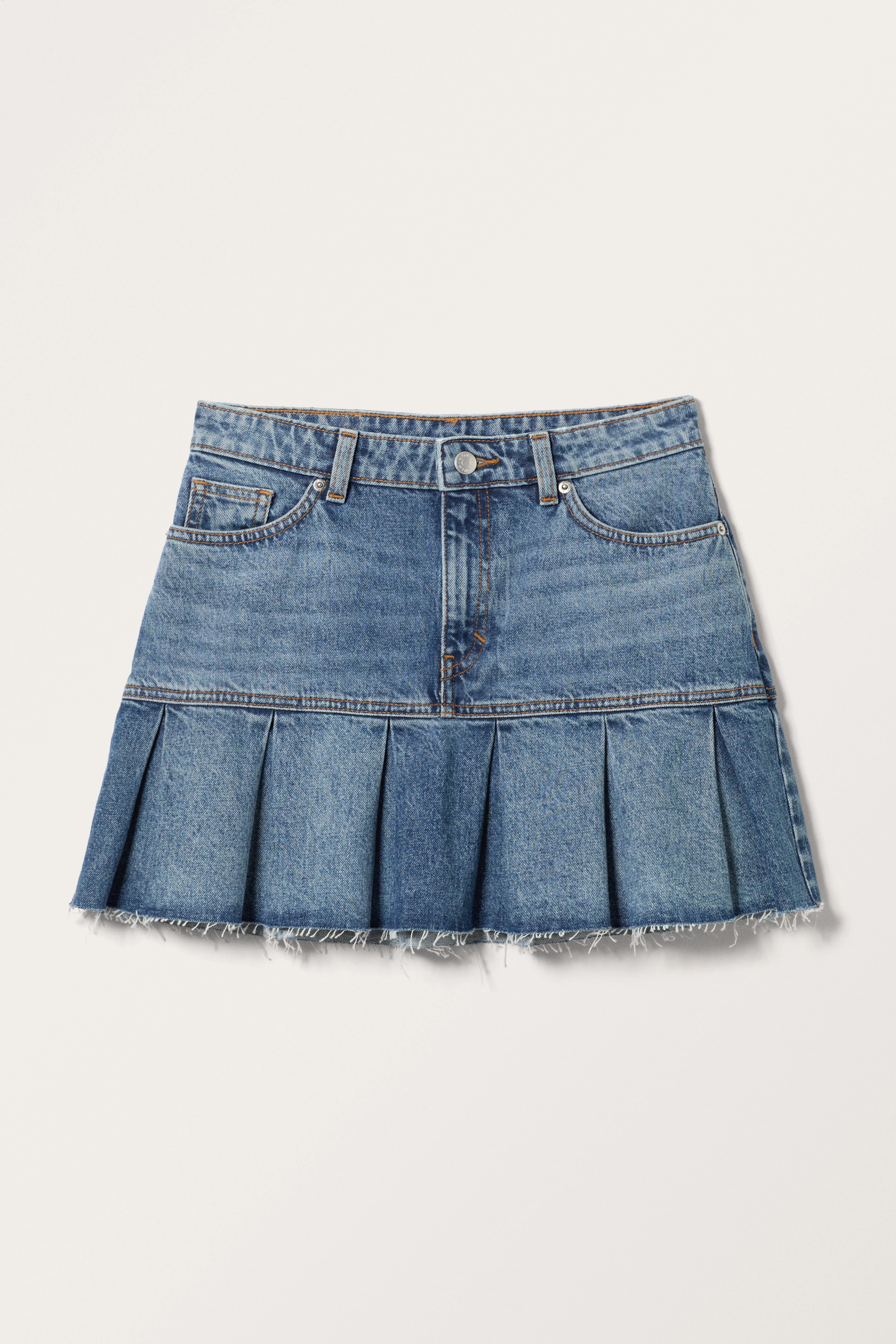 Pleated Mini Denim Skirt - Regular waist - Short - Starling Blue - Ladies | H&M GB