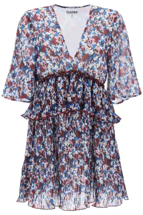 Pleated Mini Dress With Floral Motif