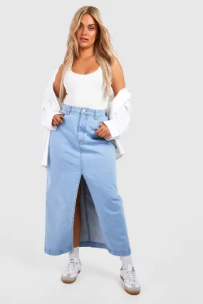 Plus Basic Split Front Denim Maxi Skirt