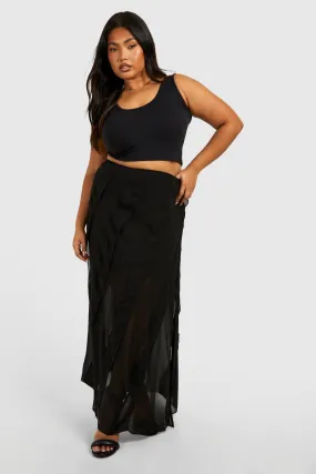 Plus Chiffon Ruffle Maxi Skirt