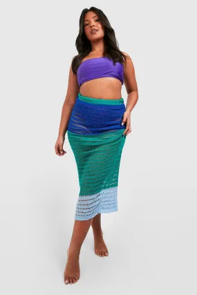 Plus Crochet Colorblock Midi Skirt