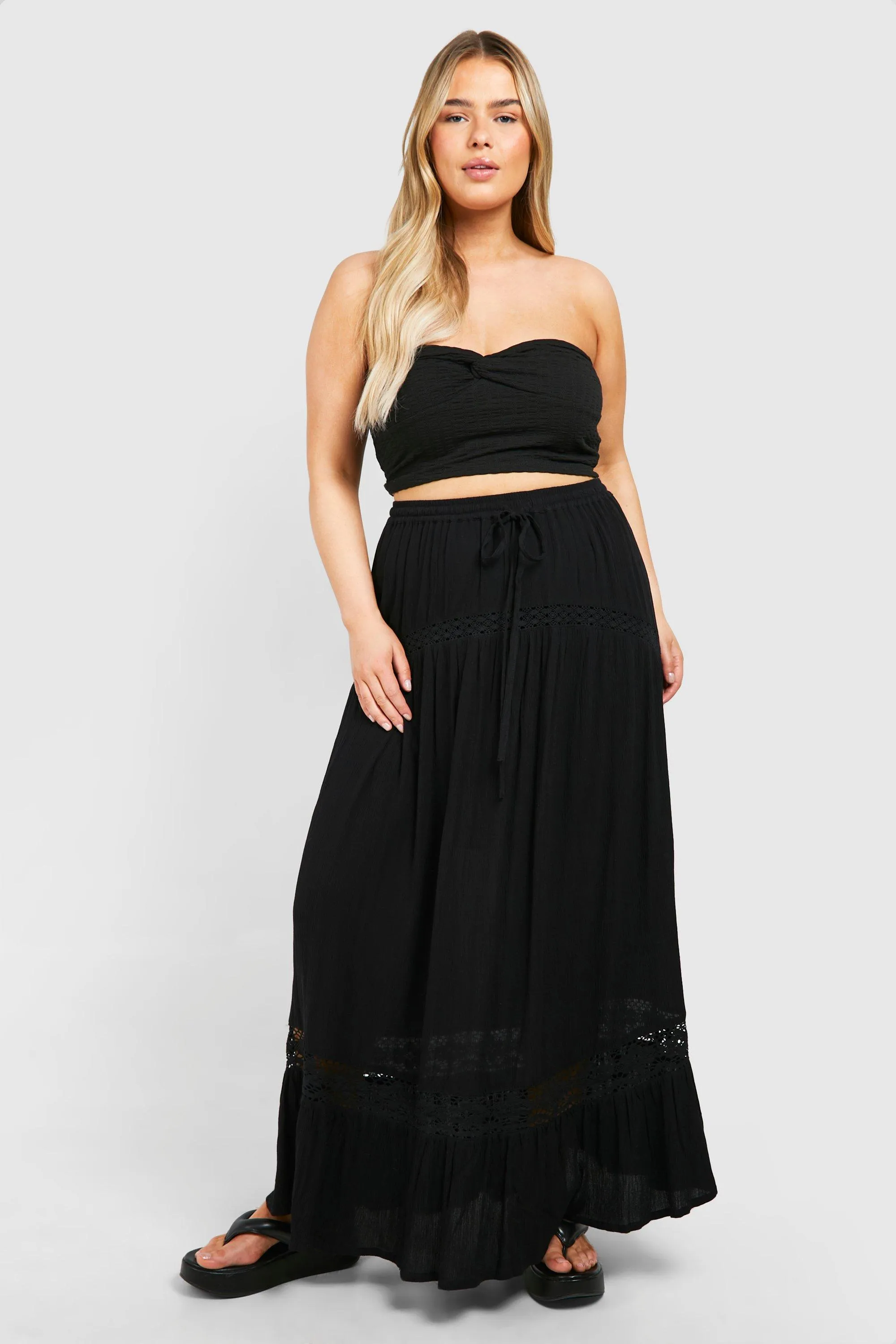 Plus Lace Detail Cotton Maxi Skirt