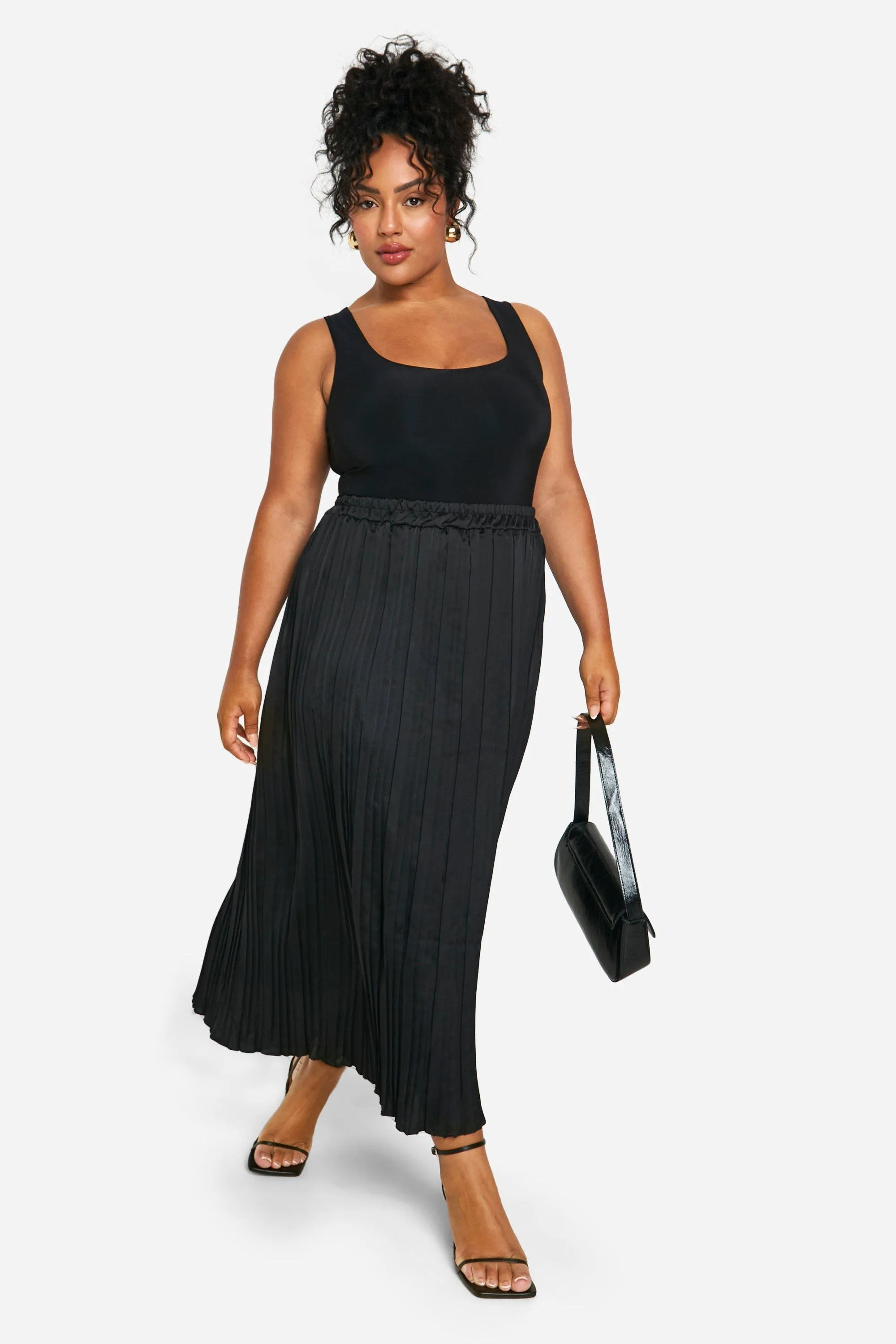 Plus Satin Pleated Full Midi Skirt