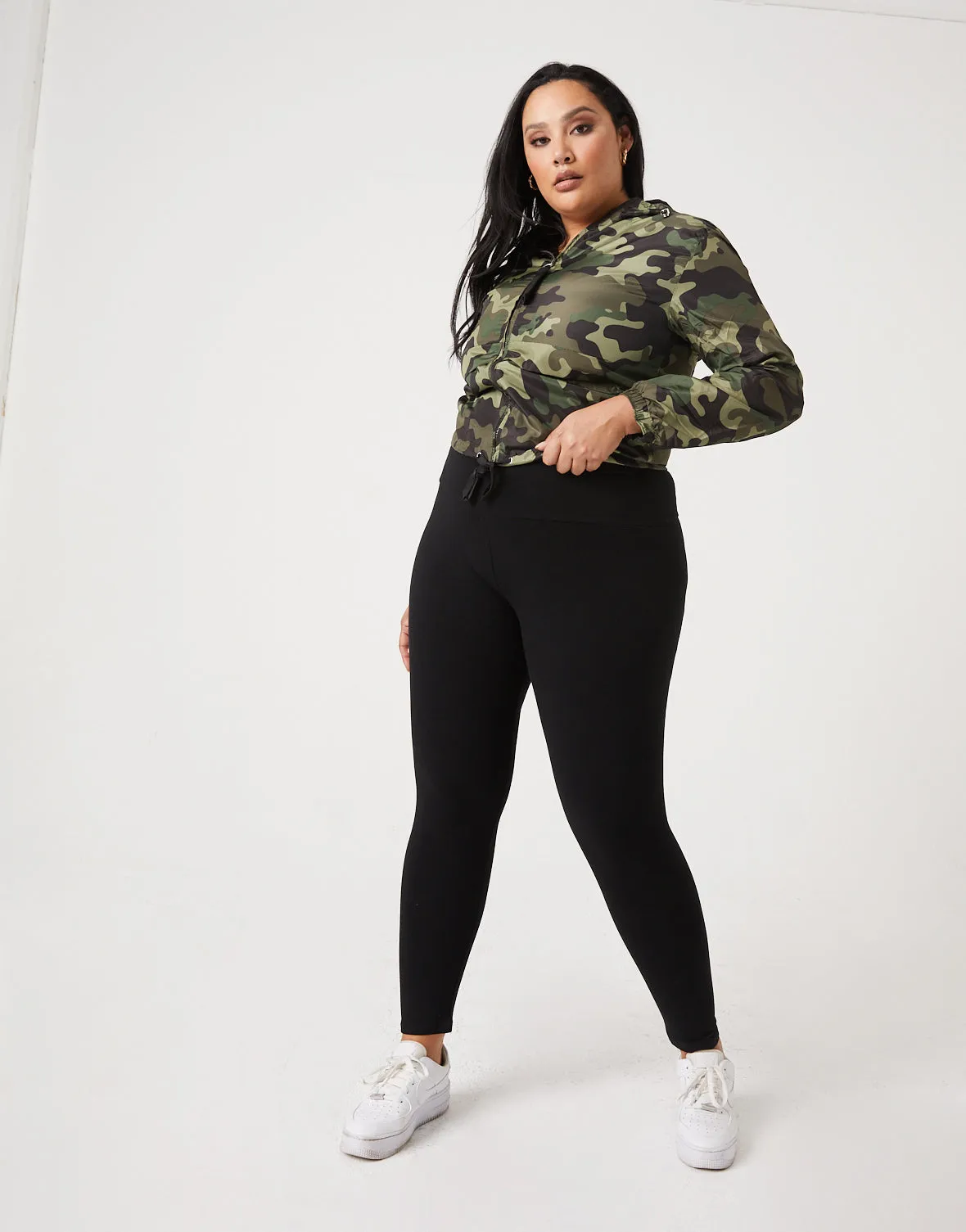 Plus Size Camouflage Windbreaker