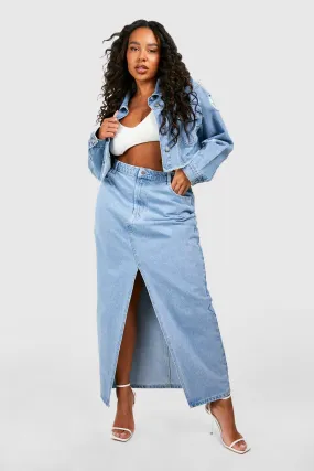 Plus Split Front Denim Maxi Skirt