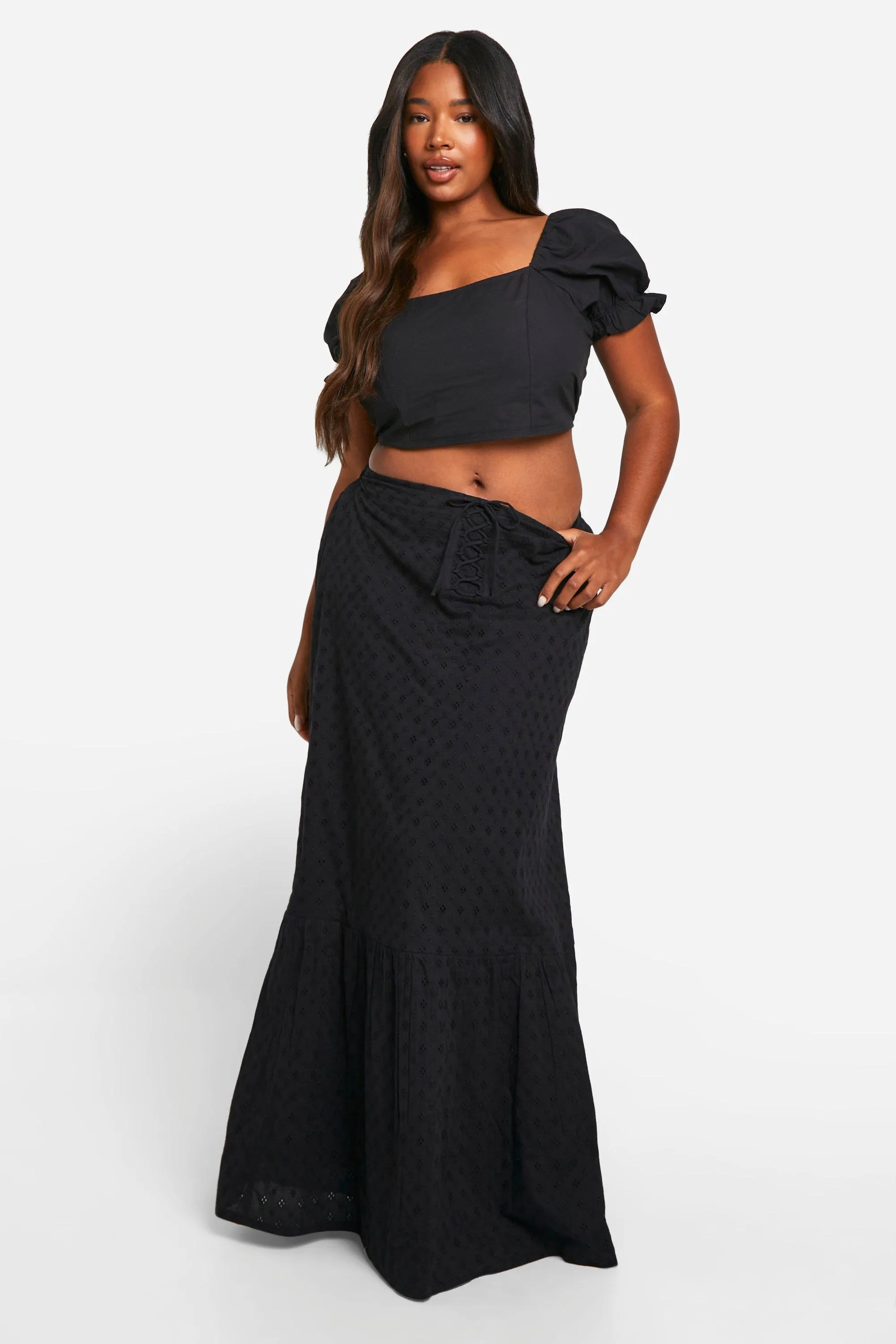 Plus Tie Front Maxi Skirt