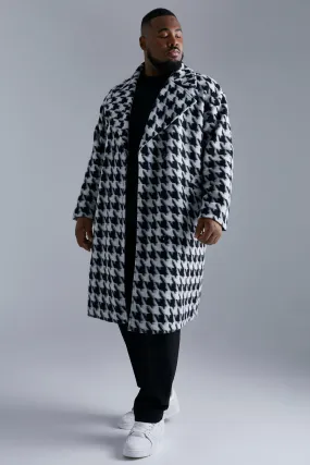 Plus Wool Look Houndstooth Overcoat | boohooMAN UK