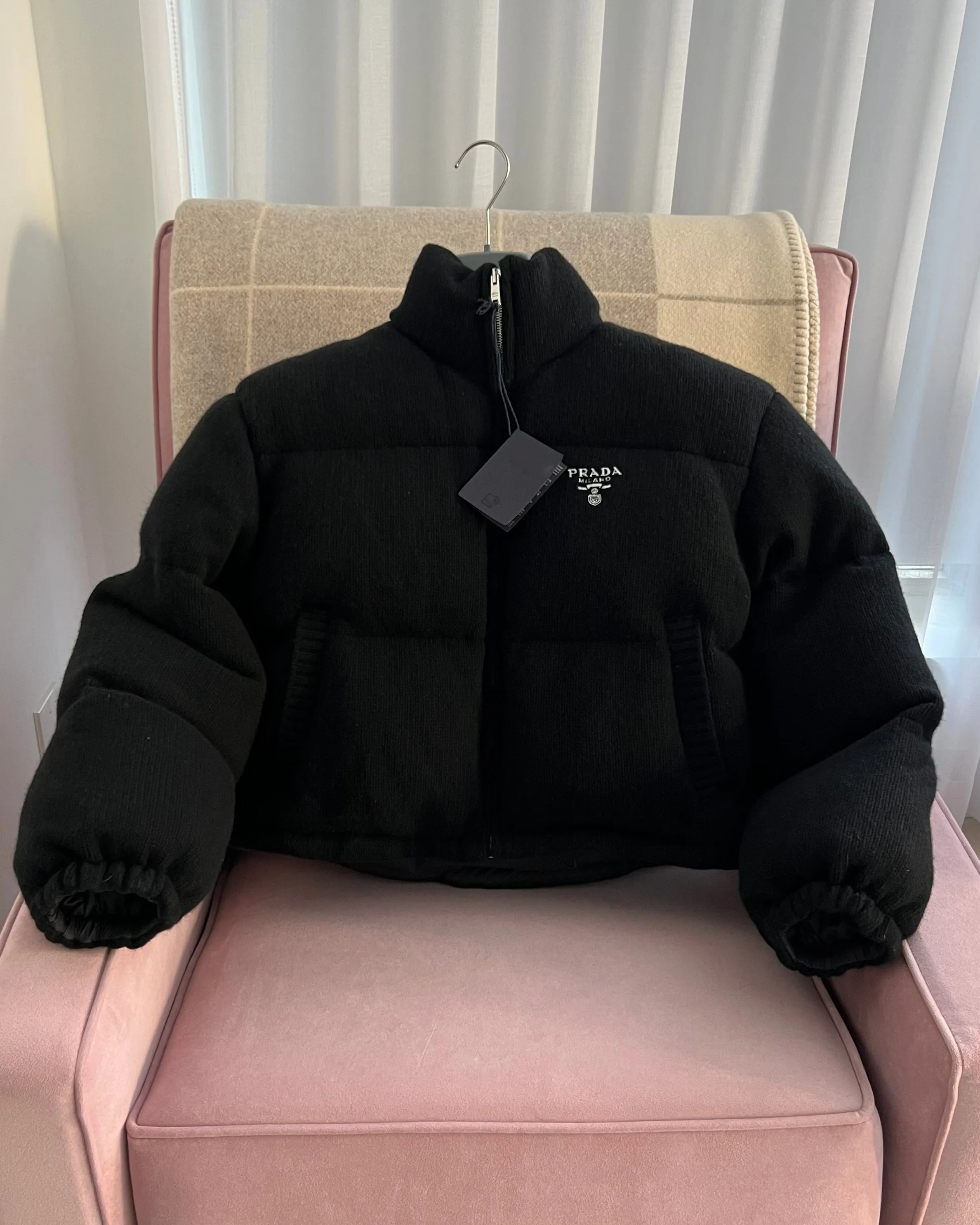 Prada Boxy Wool & Cashmere Knit Puffer Jacket