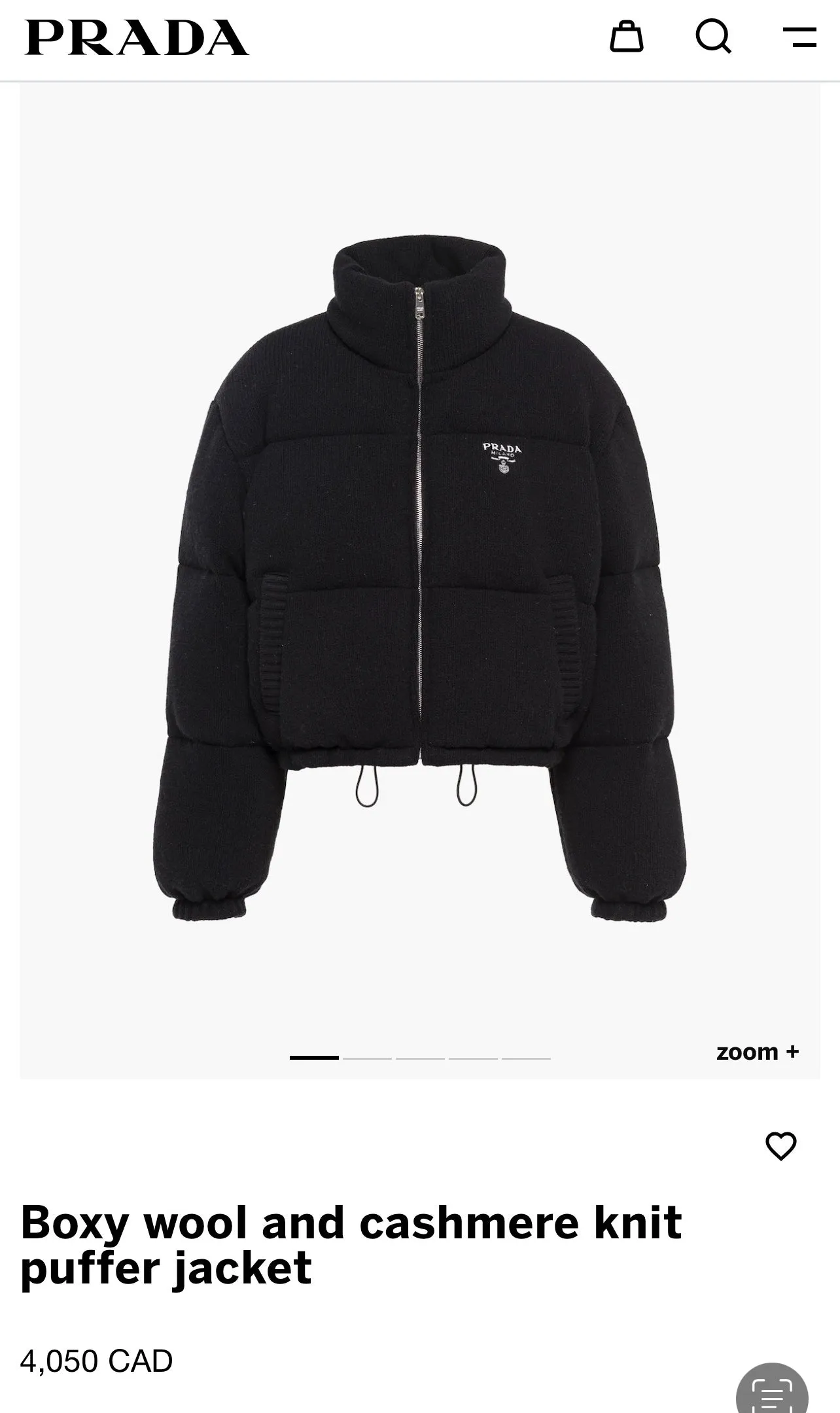 Prada Boxy Wool & Cashmere Knit Puffer Jacket