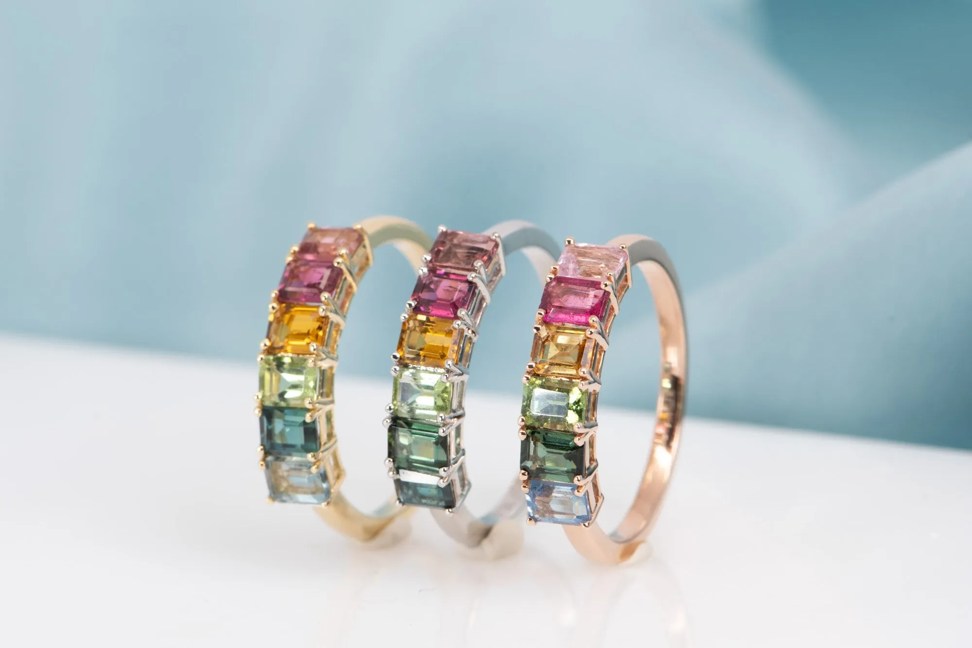 Rainbow Tourmaline Stacking Band 14K Gold R6560