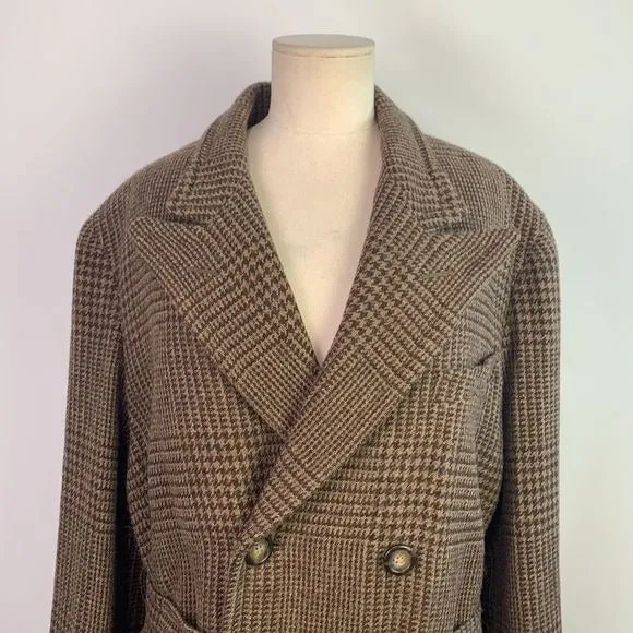 Ralph LaurenTan Plaid Full Length Wool Coat