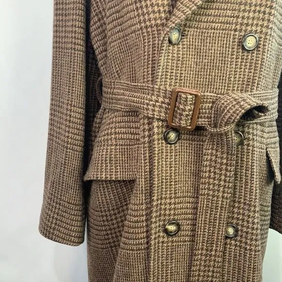 Ralph LaurenTan Plaid Full Length Wool Coat