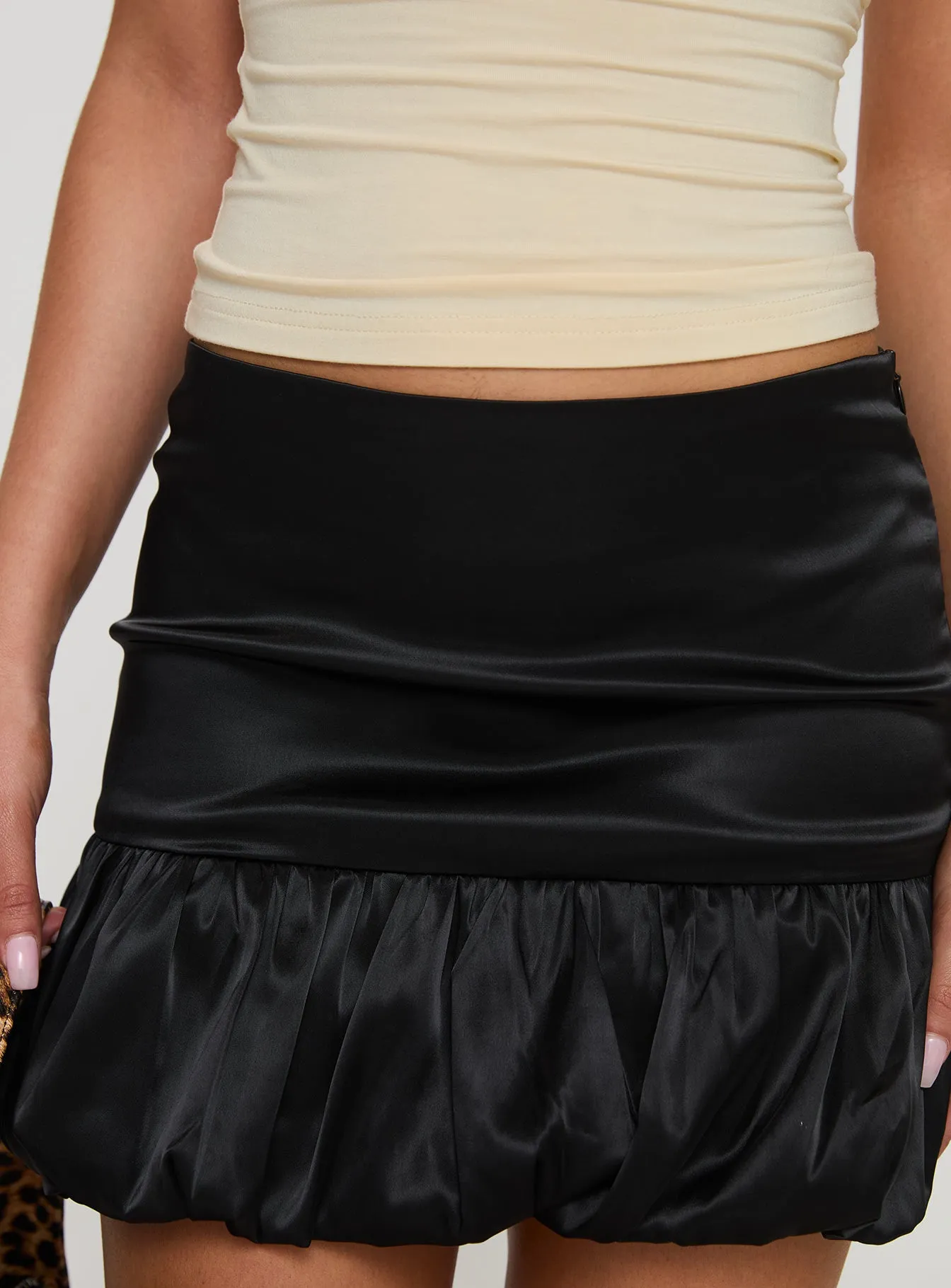 Ravioli Bubble Hem Mini Skirt Black