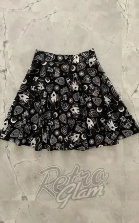 Retrolicious Skater Skirt in Black Ouija Print - S left only