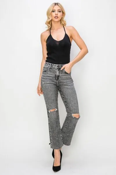 RISEN High Waist Distressed Straight Jeans