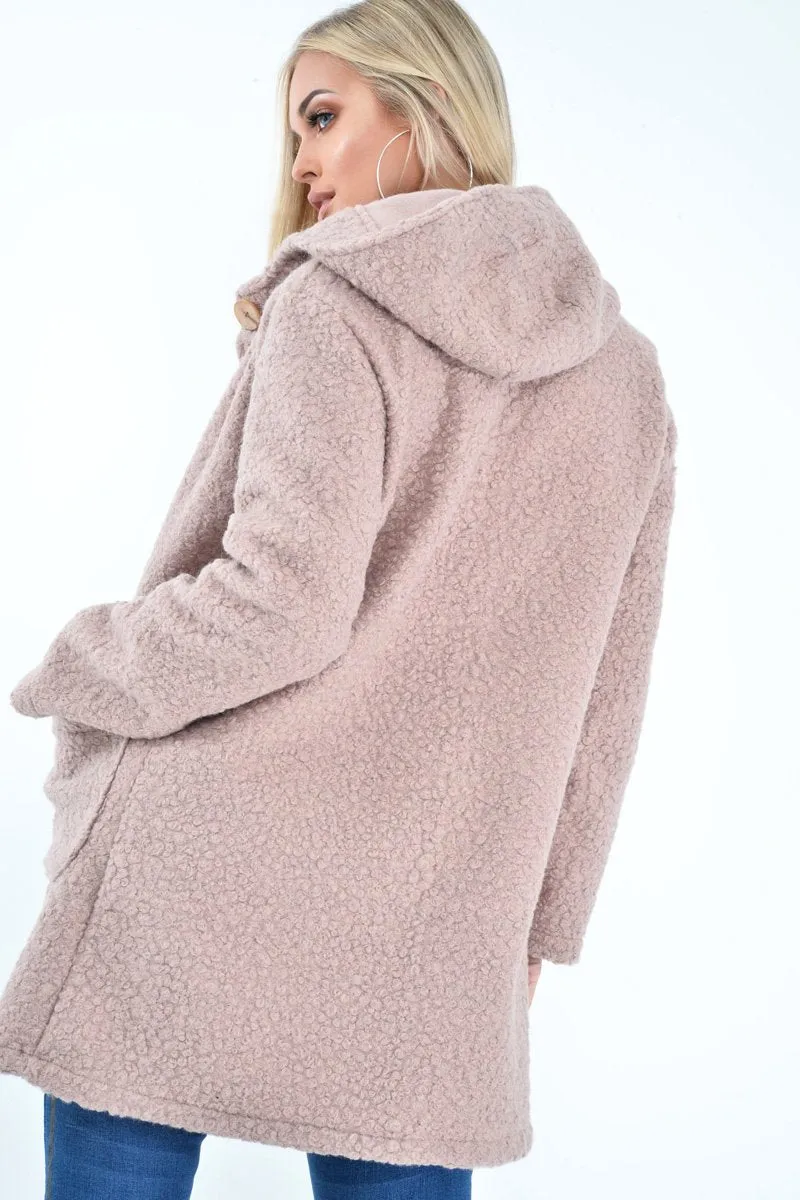 Rose Borg Button Front Hooded Coat - Idaliz