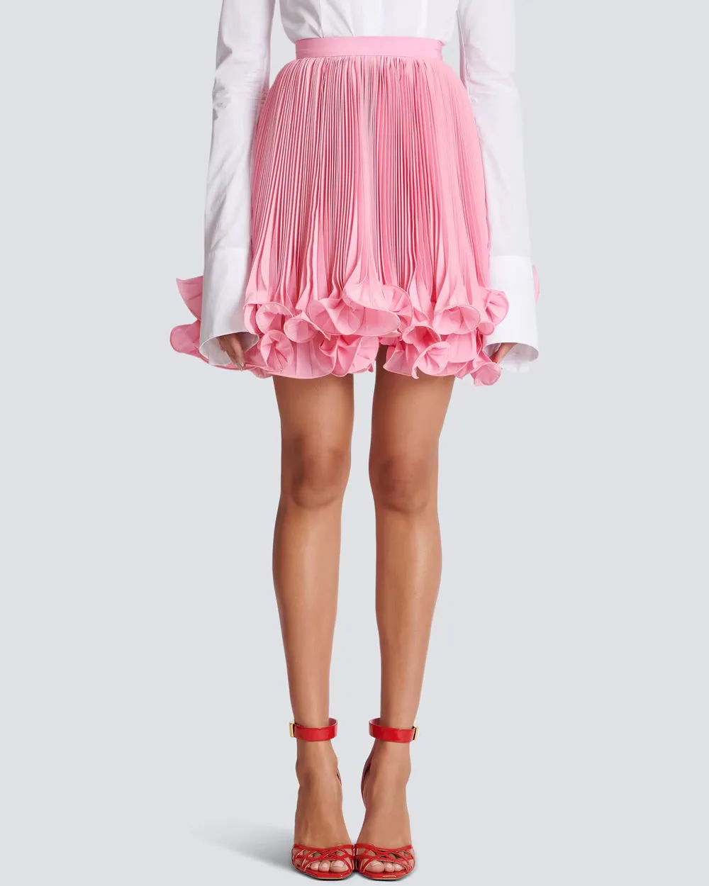 Rose Pleated Crepe Mini Skirt