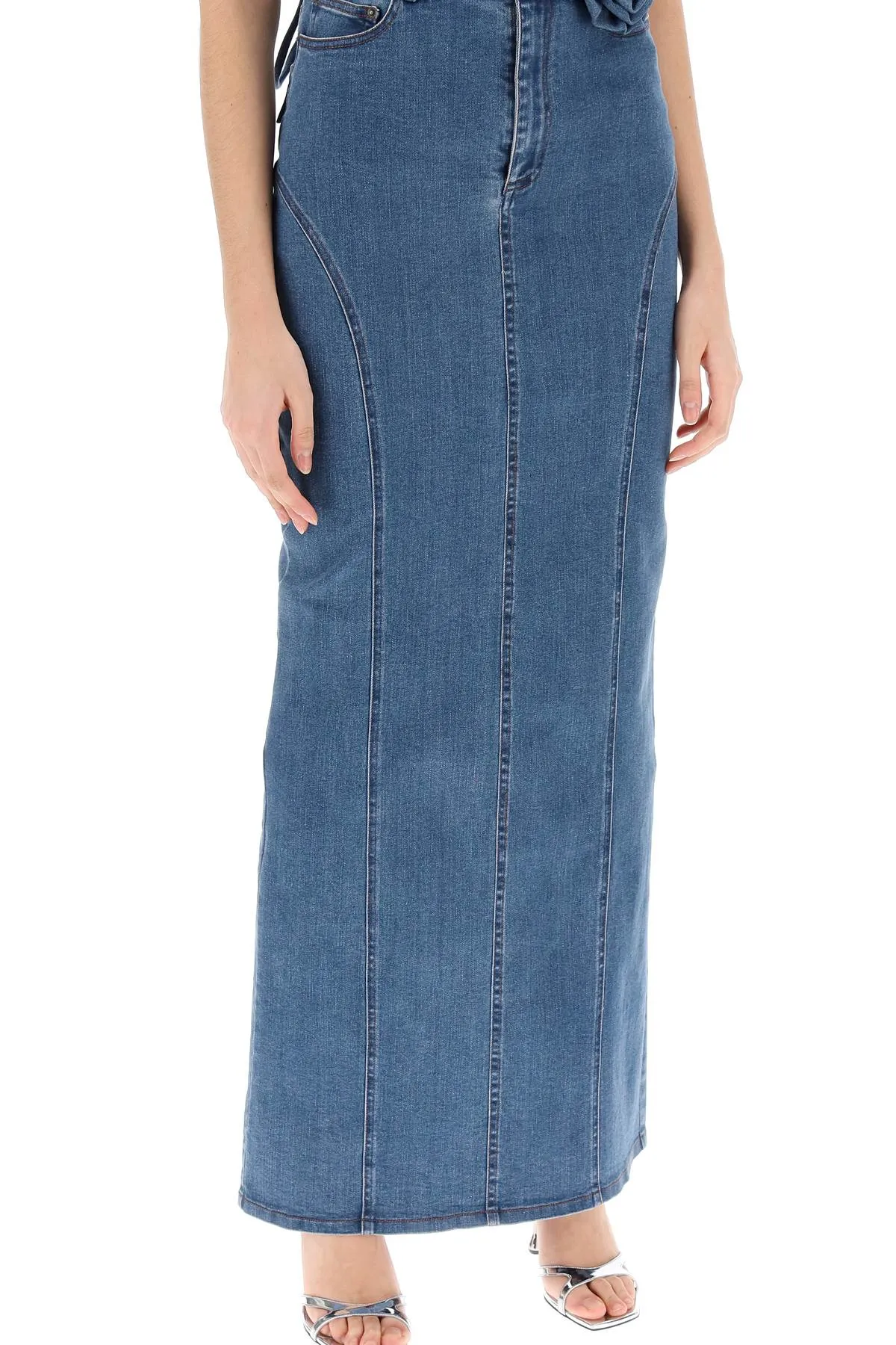 Rotate Denim Maxi Skirt   Blue