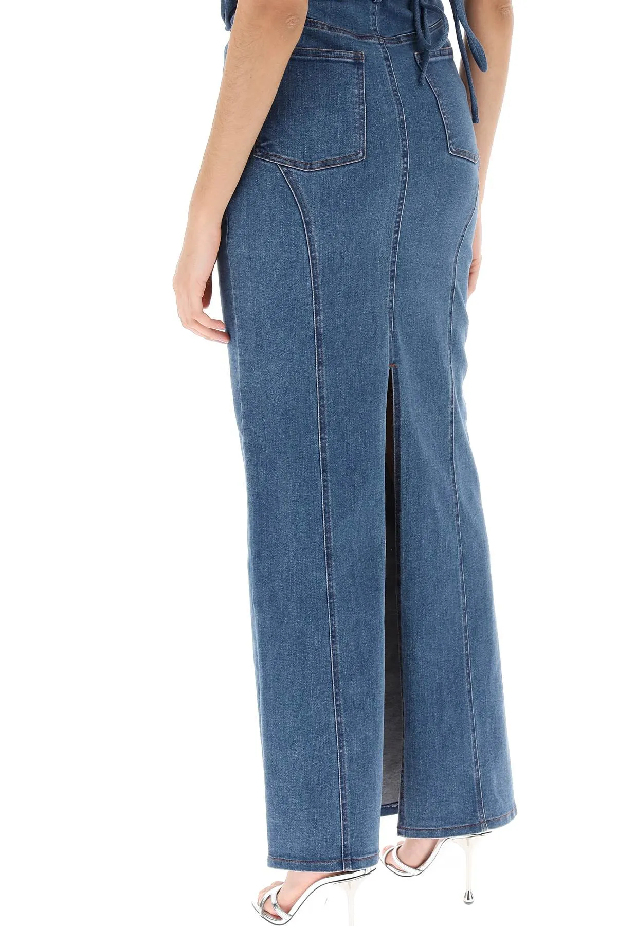 Rotate Denim Maxi Skirt   Blue