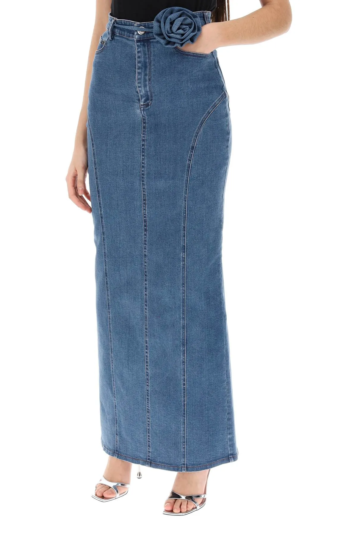 Rotate Denim Maxi Skirt   Blue