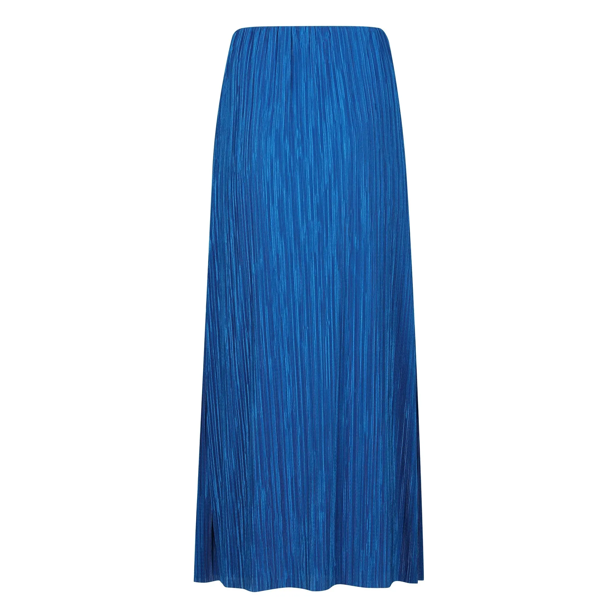 Royal Blue Crepe Pleated Midi Skirt With Elasticated Waist