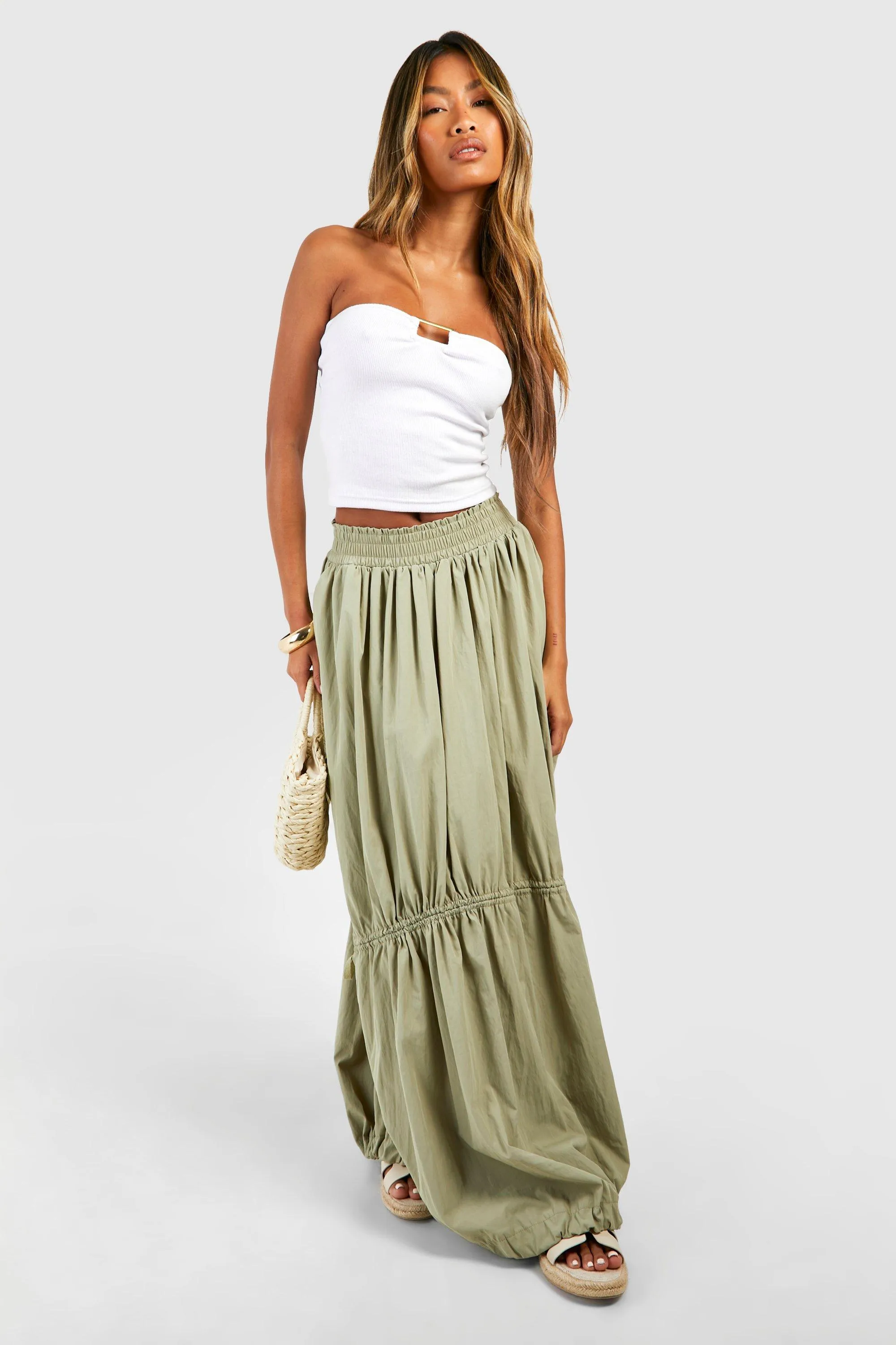 Ruched Bow Detail Maxi Skirt