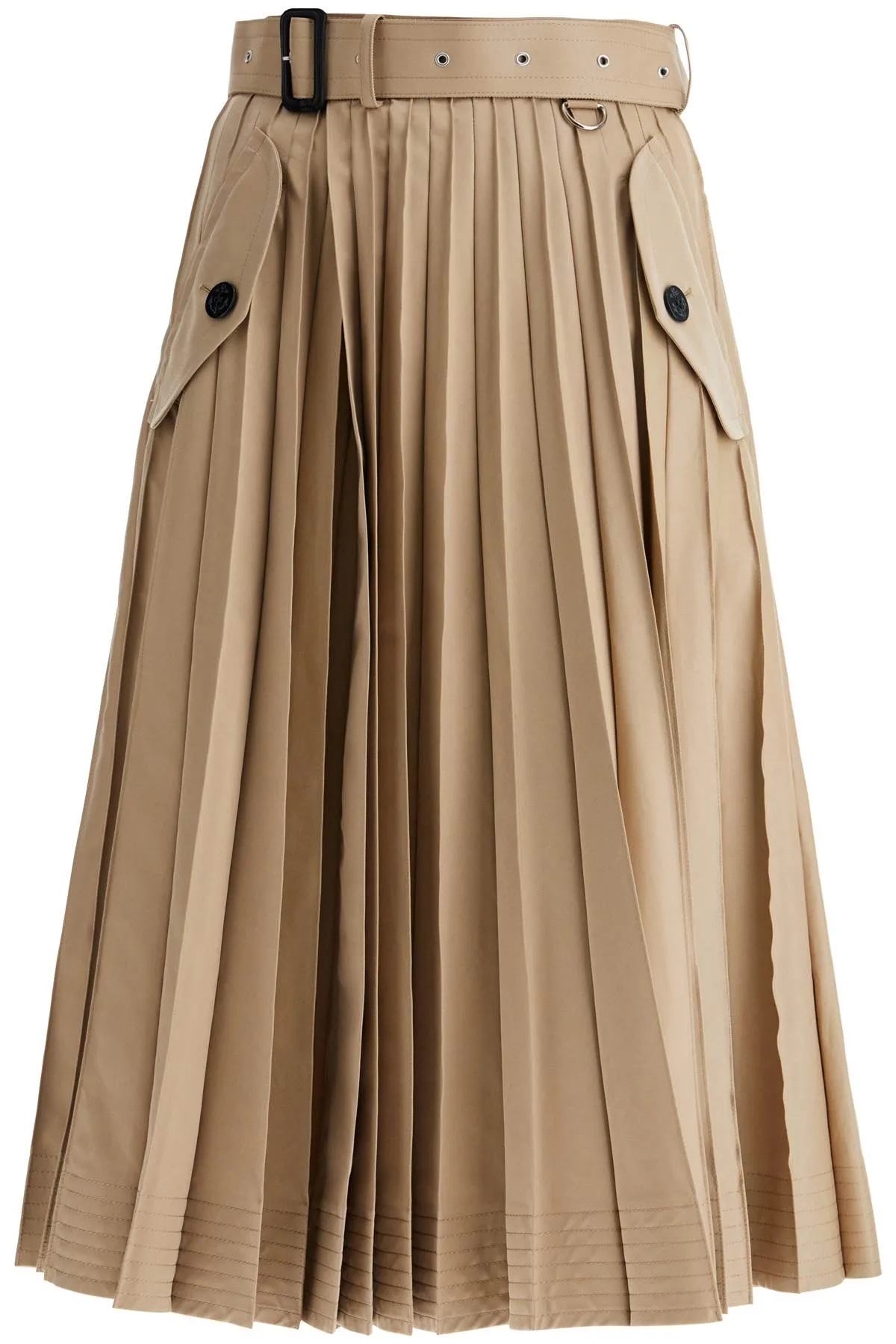 Sacai Pleated Midi Skirt In Gab   Beige