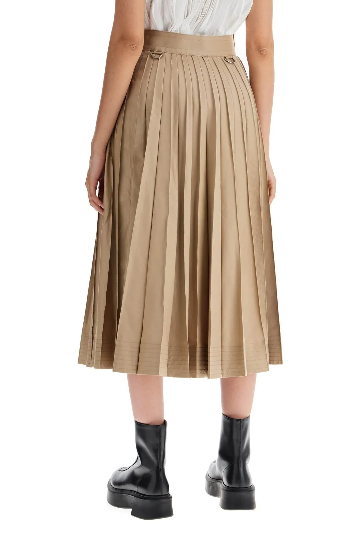 Sacai Pleated Midi Skirt In Gab   Beige