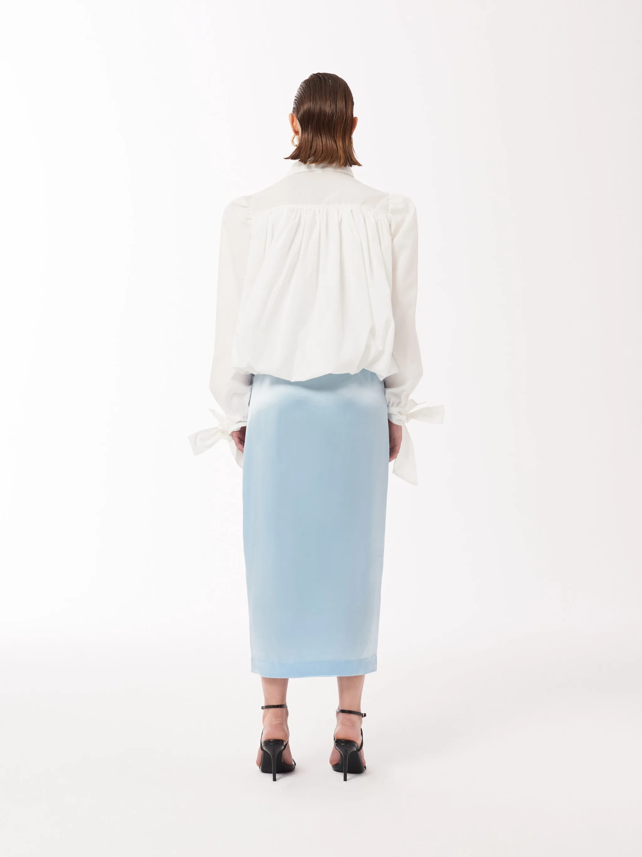 Satin Midi Skirt in Baby Blue