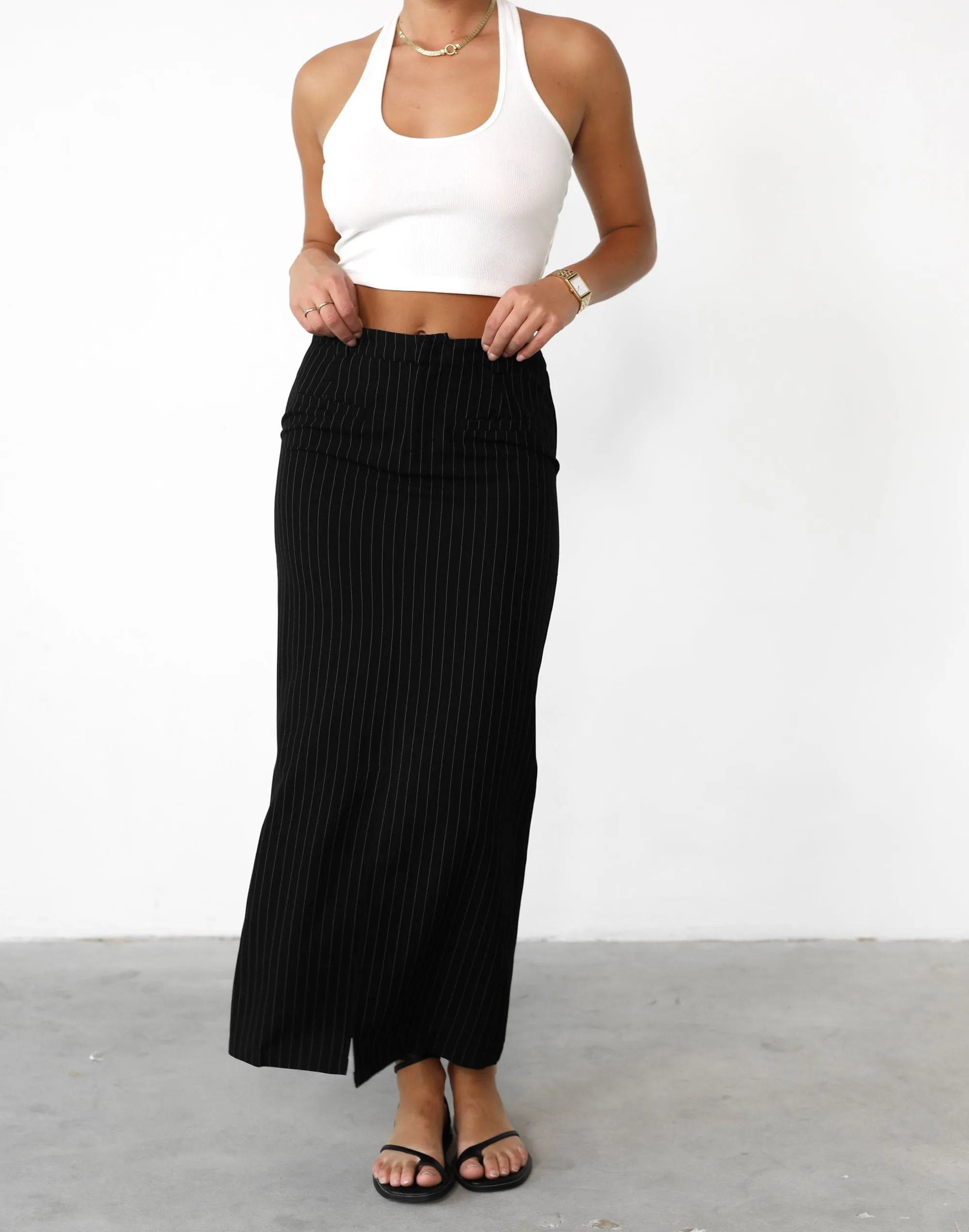 Sav Maxi Skirt (Black Pinstripe)