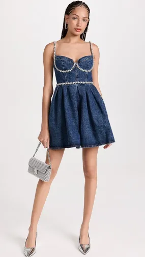 Self Portrait   Diamante Detail Denim Mini Dress 