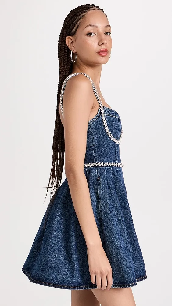 Self Portrait   Diamante Detail Denim Mini Dress 