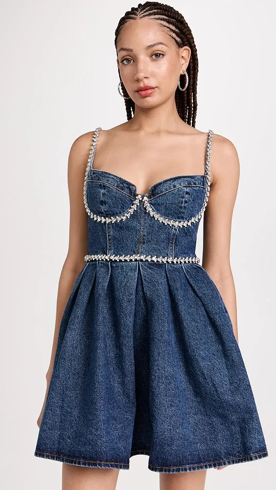 Self Portrait   Diamante Detail Denim Mini Dress 