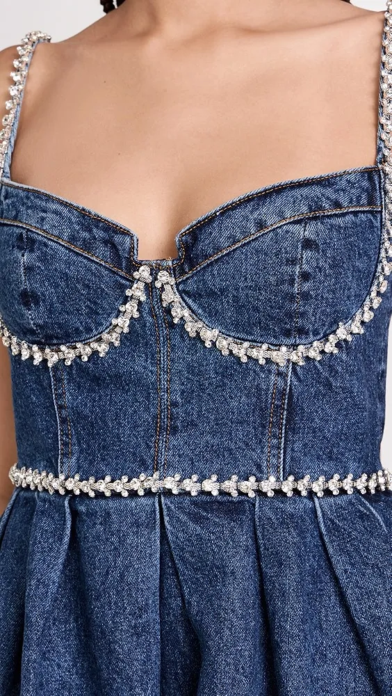 Self Portrait   Diamante Detail Denim Mini Dress 